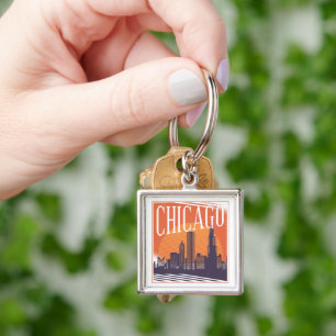 Chicago Illinois Vintage Skyline Keychain