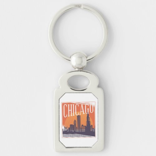 Chicago Illinois Vintage Skyline  Keychain