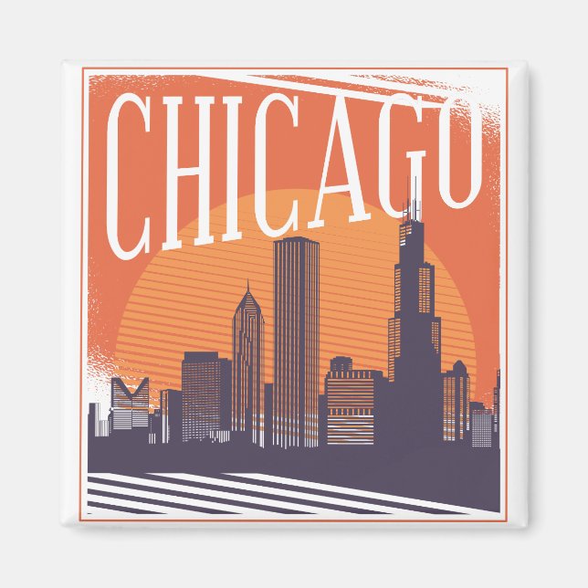 Chicago Illinois Vintage Skyline  Magnet (Front)