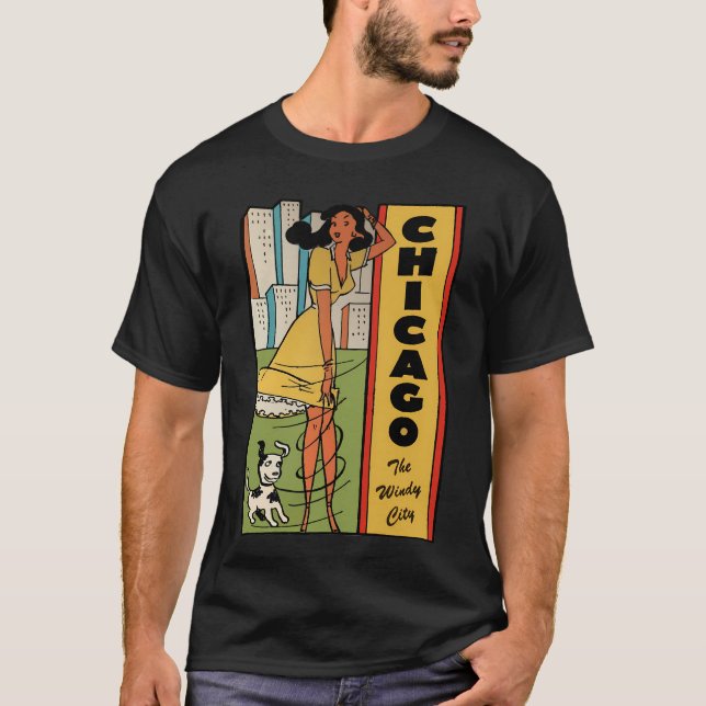 Chicago Illinois Vintage Travel Decal T-Shirt (Front)