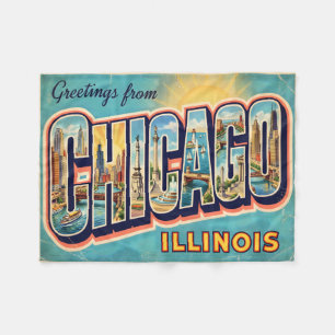 Chicago Illinois Vintage Travel Fleece Blanket