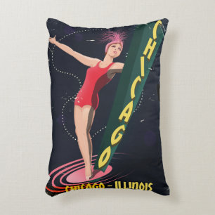 Chicago Illinois vintage TRAVEL POSTER Accent Pillow