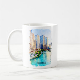 Chicago Illinois Watercolor City View Coffee Mug