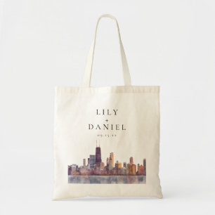Chicago Illinois Watercolor Destination Wedding Tote Bag