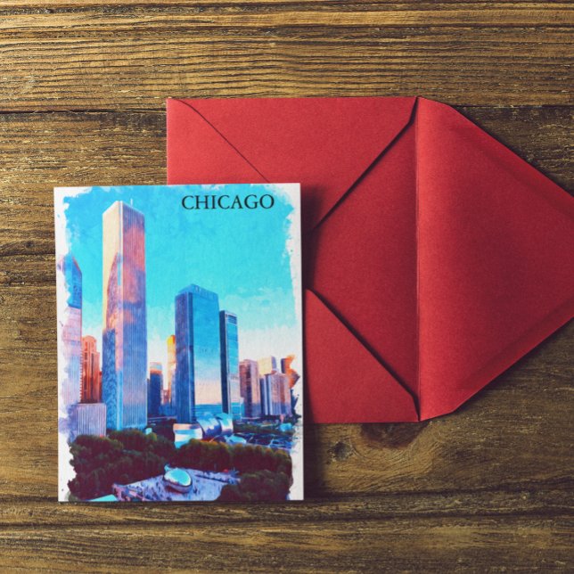 Chicago Illinois Watercolor Illustration Postcard (Chicago Illinois Watercolor Illustration Postcard)