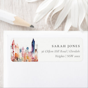 Chicago Illinois Watercolor Landscape Address Label