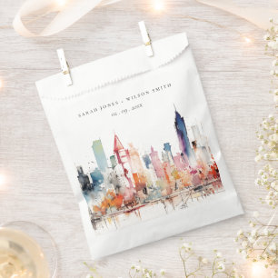 Chicago Illinois Watercolor Landscape Wedding Favor Bag
