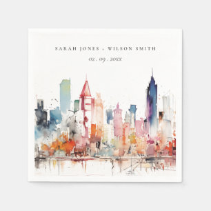 Chicago Illinois Watercolor Landscape Wedding Napkins