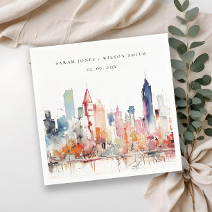 Chicago Illinois Watercolor Landscape Wedding Napkins