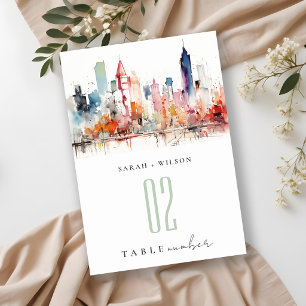 Chicago Illinois Watercolor Landscape Wedding Table Number