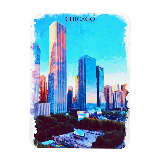 Chicago Illinois Watercolor Paint Illustration Magnet (Vertical)