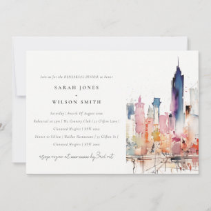 Chicago Illinois Watercolor Scape Rehearsal Dinner Invitation