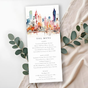 Chicago Illinois Watercolor Scape Wedding Menu Invitation