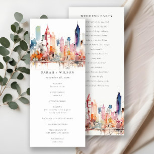 Chicago Illinois Watercolor Scape Wedding Program