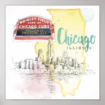 Chicago  Illinois | Watercolor Sketch Image Poster by wildapple at Zazzle