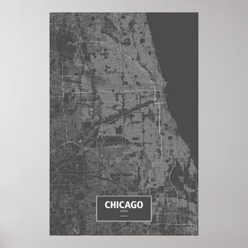 Chicago Illinois white on black Poster