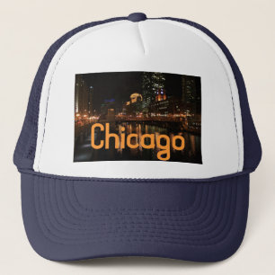 Chicago Illinois Windy City Night Building Destiny Trucker Hat