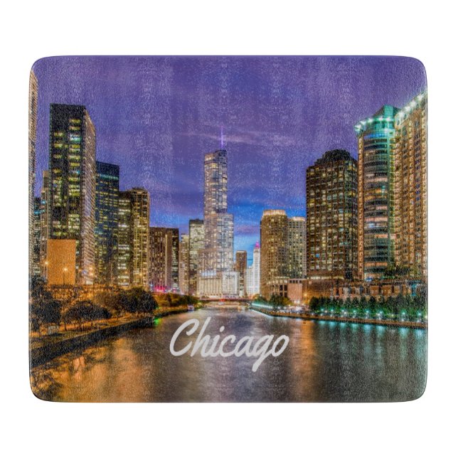 Chicago Illinos City At Night Cutting Board (Front)