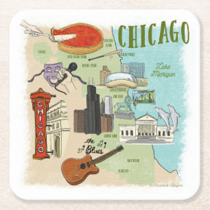 Chicago Illustrated Map Paper Coaster