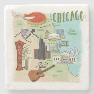 Chicago Illustrated Map Stone Coaster