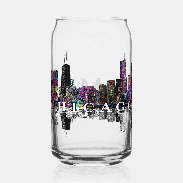 Chicago in graffiti with monogram  can glass (Front)
