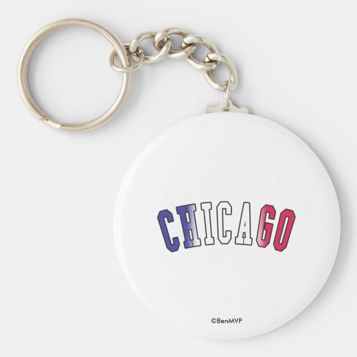 Chicago in Illinois State Flag Colors Keychain