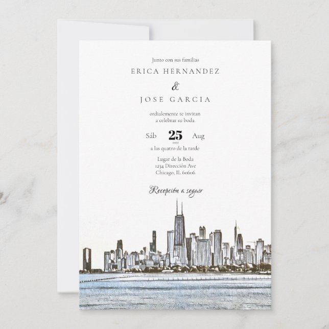 Chicago Invitación de Boda Skyline Invitation (Front)
