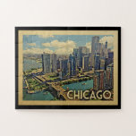 Chicago Jigsaw Puzzle Illinois Vintage Travel<br><div class="desc">Chicago Illinois design in Vintage Travel style featuring an expansive city skyline view with boats in the harbor.</div>