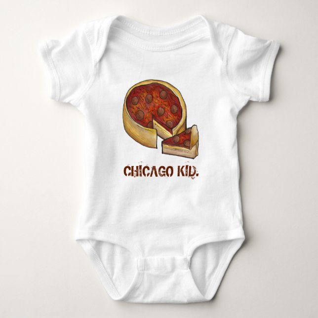 CHICAGO KID Illinois Deep Dish Pepperoni Pizza Baby Bodysuit (Front)