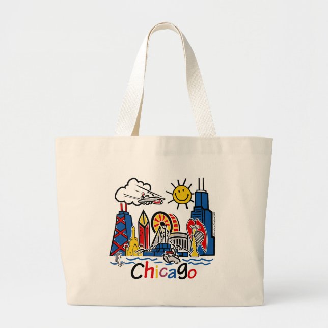 Chicago Kids Skyline Large Tote Bag (Front)
