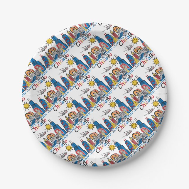 Chicago Kids Skyline Paper Plates (Front)