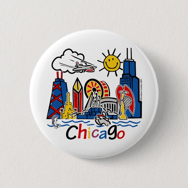 Chicago Kids Skyline Pinback Button (Front)