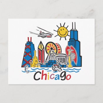 Chicago Kids Skyline Postcard by knudsonstudios at Zazzle