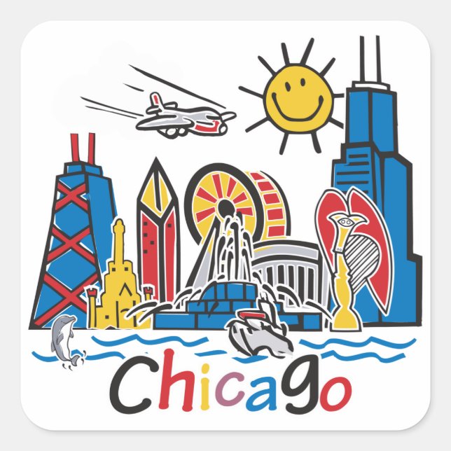 Chicago Kids Skyline Square Sticker (Front)