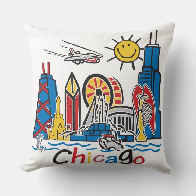 Chicago Kids Skyline Throw Pillow (Front)