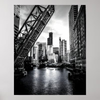 Chicago Kinzie Street Bridge Black and White