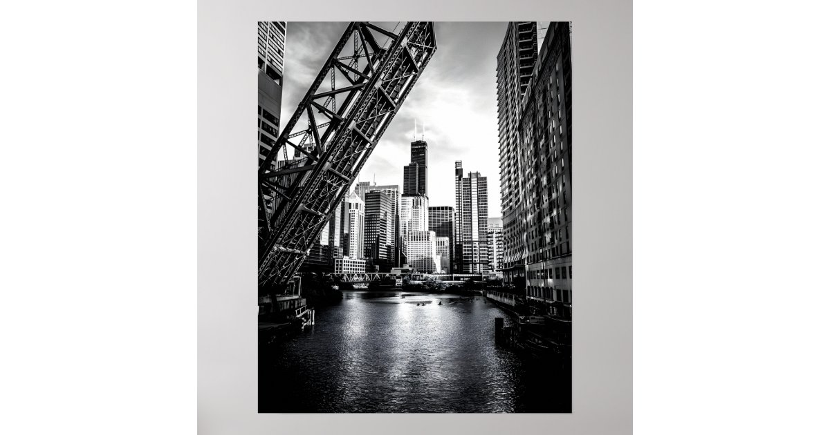 Chicago Kinzie Street Bridge Black and White Poster | Zazzle