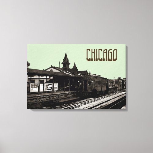 Chicago L 1950 Watercolor Sepia Photograph Subway Canvas Print