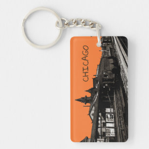 Chicago L 1950 Watercolor Sepia Photograph Subway Keychain