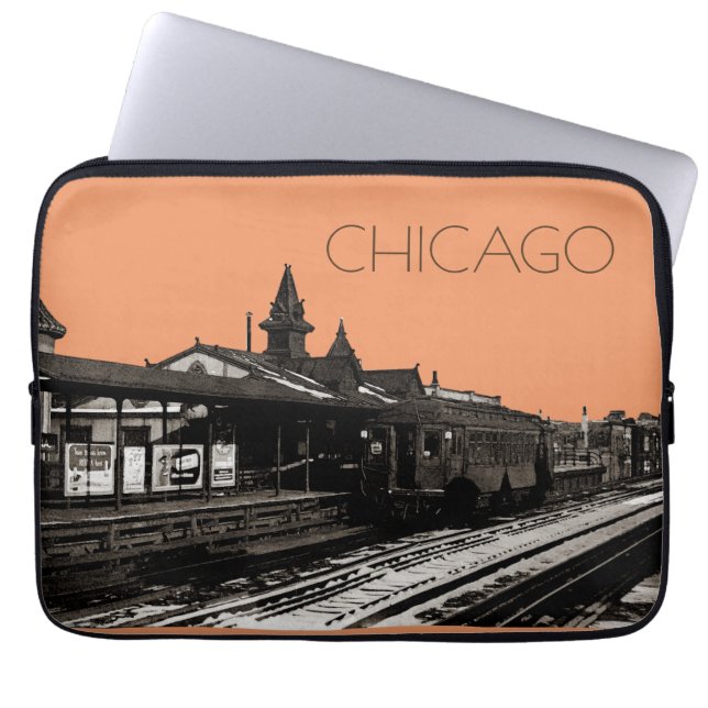 Chicago L 1950 Watercolor Sepia Photograph Subway Laptop Sleeve (Front)