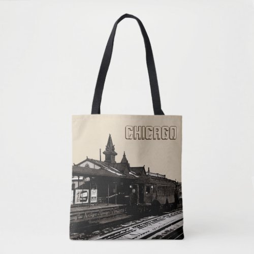 Chicago L 1950 Watercolor Sepia Photograph Subway Tote Bag