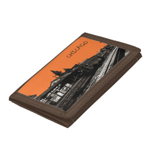 Chicago L 1950 Watercolor Sepia Photograph Subway Trifold Wallet