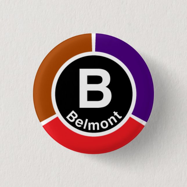 Chicago L Belmont Red/Brown/Purple Line Pinback Button (Front)