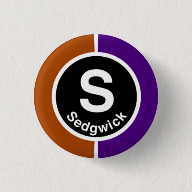 Chicago L Sedgwick Brown/Purple Line Pinback Button (Front)