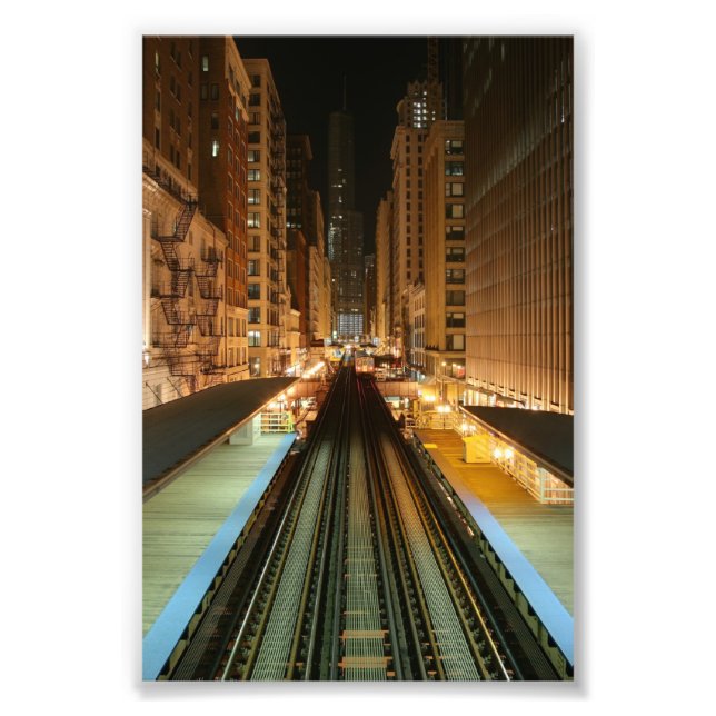 Chicago 'L' Station at Night Photo Print (Front)