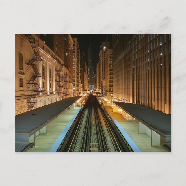 Chicago 'L' Station at Night Postcard (Front)