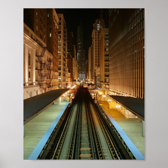 Chicago 'L' Station at Night Poster (Front)