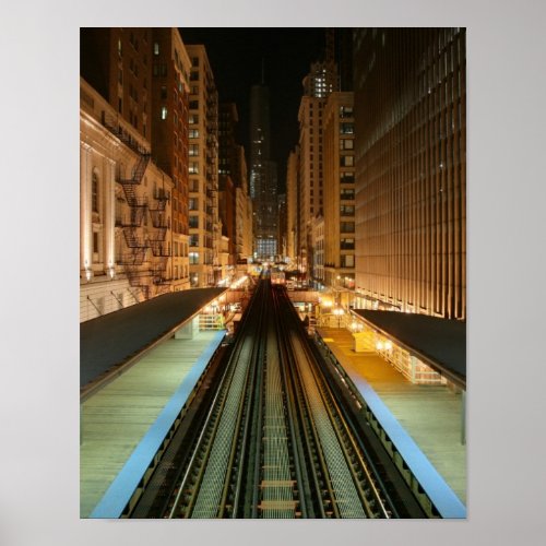 Chicago L Station at Night Poster