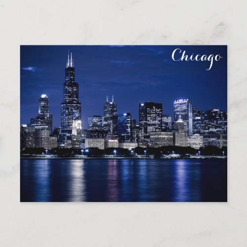 Chicago Lake Michigan Coast Skyline at Night Photo Postcard