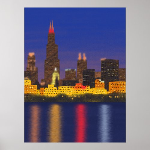Chicago Lake Skyline at Night Poster